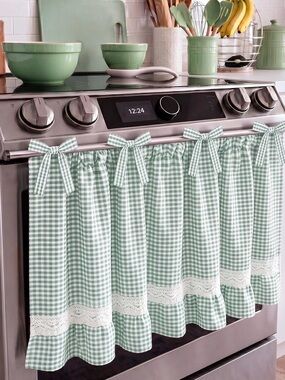 Stovetop Skirt in Sage Green Gingham with Lace Trim